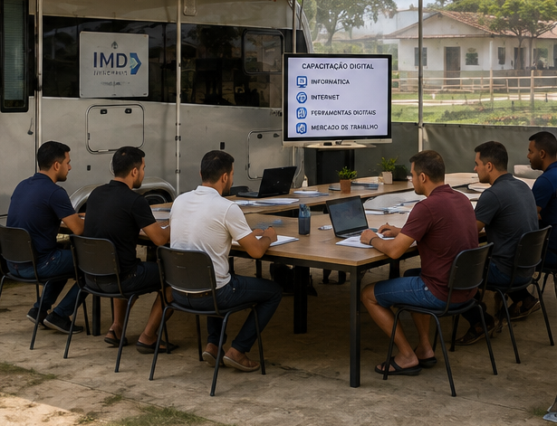 Homens aprendendo diante de computadores