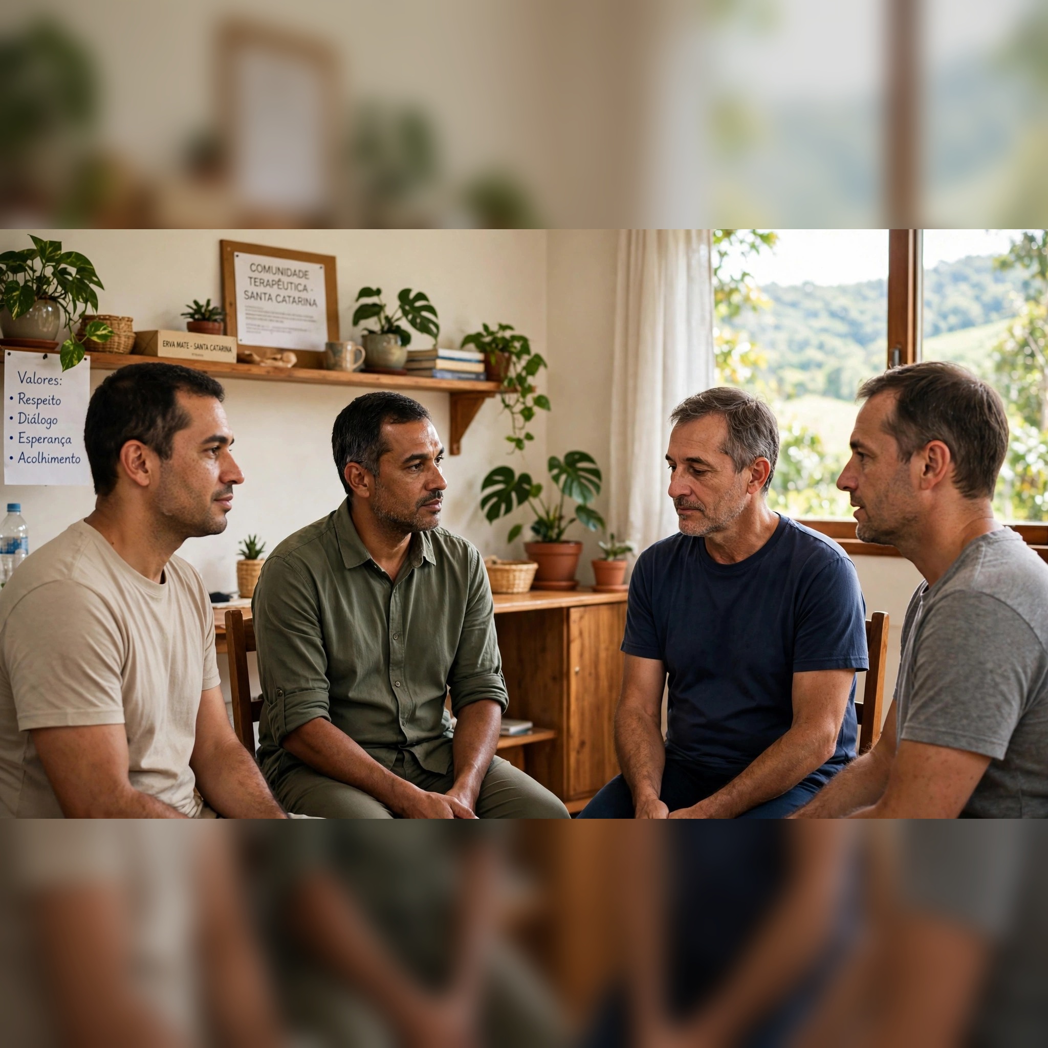Homens adultos simples em ambiente de acolhimento com dignidade